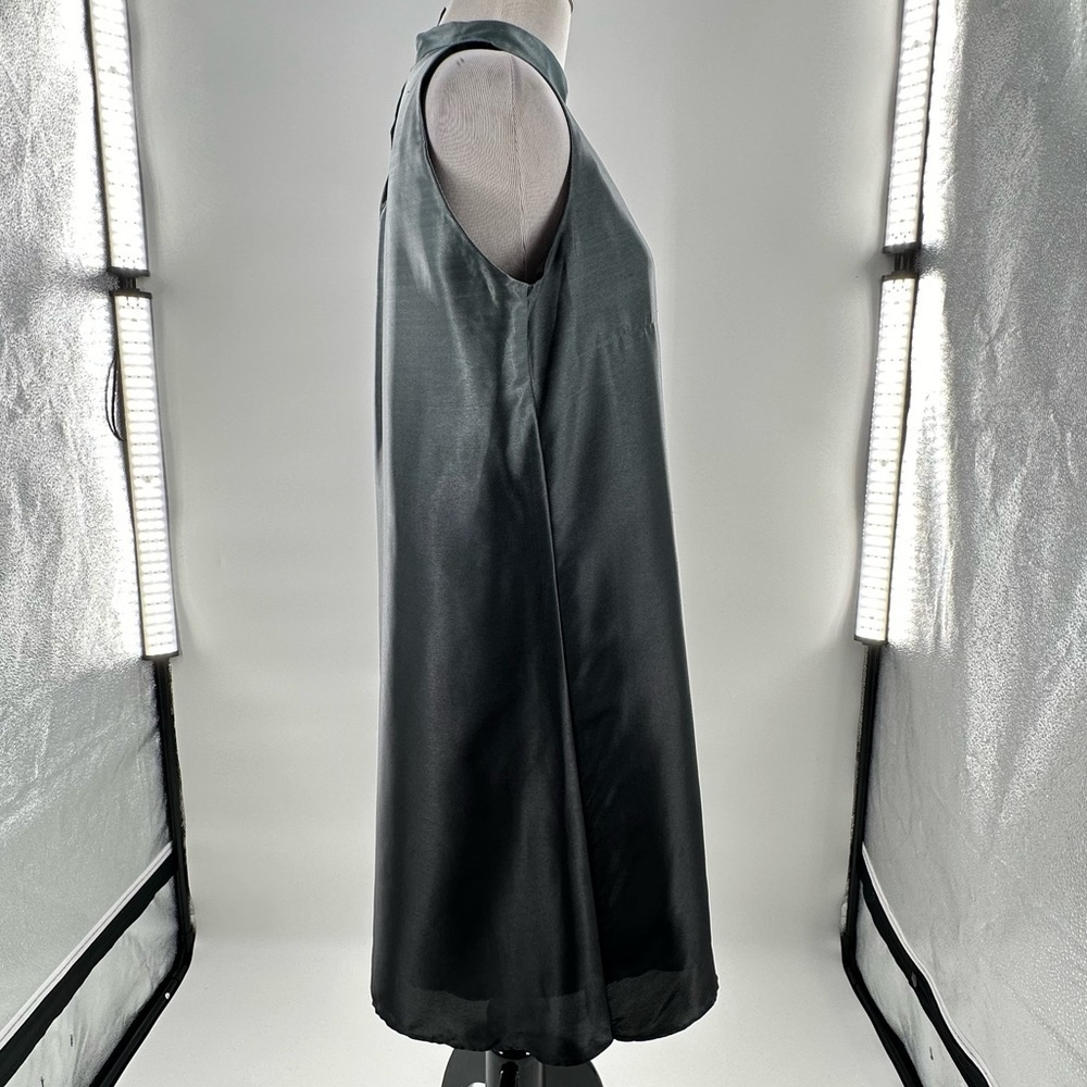 Eileen Fisher dress size SP greenish gray 100% silk button down resortwear - Picture 7 of 14